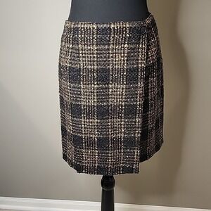 VTG Casual Corner Skirt  Brown Black Gold Basketweave Tweed Wrap 28 Inch Waist